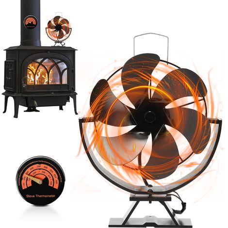 TolleTour Ventilador para estufa, 6 aspas Silencioso Ventilador para chimenea silencioso, seguro y eficaz para chimeneas/estufas de leña/gas/pellets (1/5)