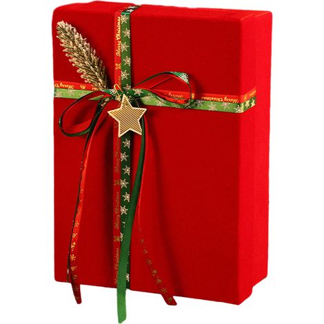 Neujahrsgeschenkbox (großes rotes Format 20 x 18 x 8 cm), dekoriert mit Äpfeln für Heiligabend, mit Deckel und rotem Samtboden. (1/2)