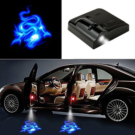 (Dragon bleu) Projecteur laser LED universel pour porte avec logo de bienvenue, veilleuse fantôme, sans fil, kit d'éclairage de courtoisie pour voiture, accessoires auto, éclairage pour véhicules. (1/5)