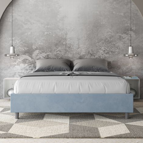 Letto contenitore da 160x190 in microfibra azzurro Azelia (1/5)