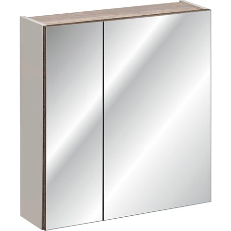 Spiegelschrank 60cm PUEBLA-56-TAUPE in taupe mit Vintage Oak Nb., B/H/T ca. 60/65/16 cm (1/5)