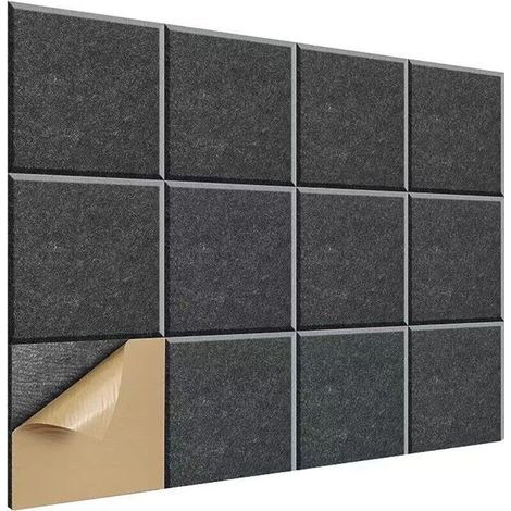 Panneaux acoustiques auto-adhésifs 12 pièces, rembourrage insonorisant en Polyester 30x30cm, panneaux muraux insonorisés haute densité, gris foncé (1/5)