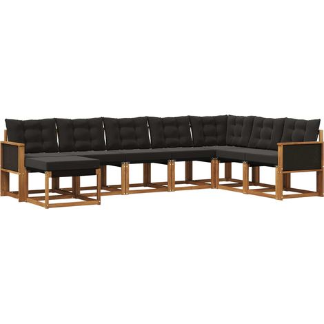Set di divani da esterno con cuscino 8 pz  Salotto da Giardino Naturale e Nero (1/5)