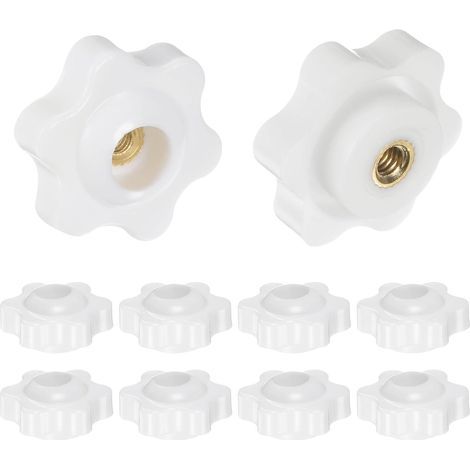 10pcs Star Knobs M4 Female Thread 25mm Plastic Head Screw-on Brass Clamping Handles with Through Hole, Threaded Hand Knobs, White (1/5)
