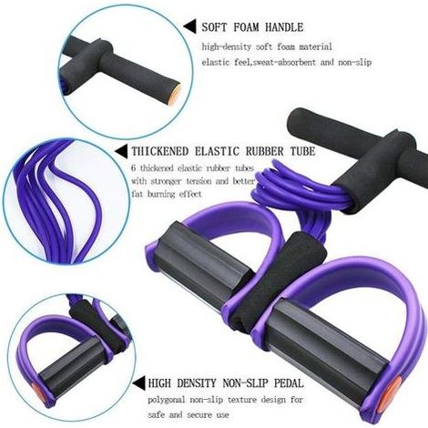 Bandes de résistance multifonctions à 6 tubes avec pédales et poignées, cordes élastiques en latex, équipement de résistance pour salle de sport à domicile et au bureau.