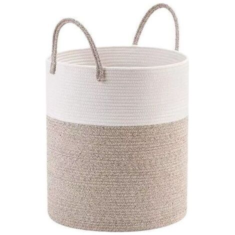 Panier a Linge Sale en Coton Tissé, Boho Corbeille a Linge avec Poignée, Panier Rangement Salle de Bain, Grand Laundry Basket pour Buanderie Chambre D'enfant Salon Jouets, 38x50cm