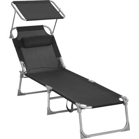 ACAZA Liege, Gartenliege, mit Kopfstütze und Sonnenschirm, Rückenlehne verstellbar, leicht, klappbar, 53 x 193 x 29,5 cm, bis zu 150 kg belastbar, Garten, Balkon, schwarz (1/5)