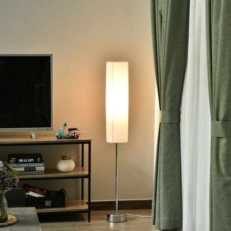 Lampada da terra moderna HOMCOM per camera da letto, studio, soggiorno (2 lampadine E27) con interruttore e basso consumo energetico, base in acciaio inox, 120 cm, bianca