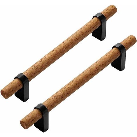 2-Piece Cabinet Handle Set, Wooden Drawer Handles, T-Shaped Kitchen Handle Solid Wood and Zinc Alloy Furniture Hardware, Door Knobs, Furniture Handle (Black, Hole Spacing 128mm) (1/4)