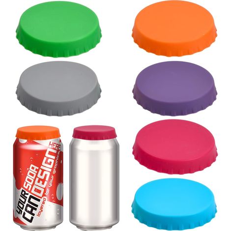Lot de 6 couvercles de canettes en silicone coloré pour canettes de boisson, canettes de bière, cola, limonade, boisson et bière, anti-fuite (1/5)