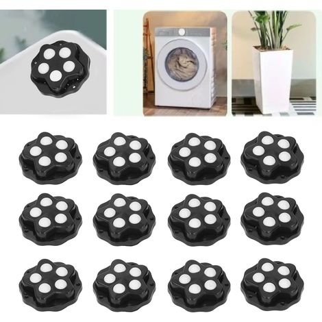 Rueda giratoria de ABS con superficie antideslizante, 12 ruedas negras de 360°, alta capacidad de carga (20 kg/rueda), para muebles y electrodomésticos. (1/5)