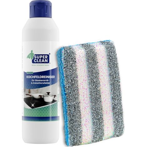 Nettoyant plaques de cuisson pour vitrocéramique et induction 250 ml avec éponge duo nettoyage et soin éclatant élimine graisses et résidus incrustés sans étiquetage nocif (1/5)