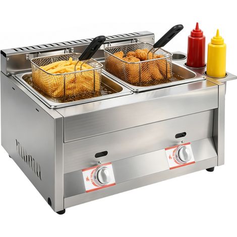 Friteuse à gaz Commercial Double réservoir 6L Chaque LPG en Acier Inoxydable alimenté Haute température contrôle pour l'équipement de qualité Commerciale de Cuisine de Restaurant (1/5)