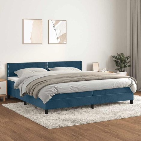 Lit à sommier tapissier et matelas - Cadre De Lit Moderne: King Size - Lit Double - Bleu foncé 200x200cm Velours Chic-716608 (1/5)