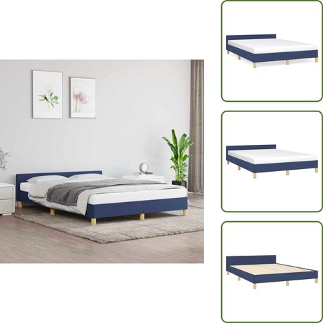 Bettgestell mit Kopfteil ohne Matratze Blau 140x200 cm Stoff - Bettes Gestell - Doppelbett - Blau - Holzrahmen - Lattenrost (1/5)