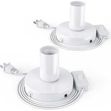 Lot de 2 douilles à vis E26/E27 en métal poli pour lampe de bureau/suspension, avec prise américaine, blanches. (1/5)