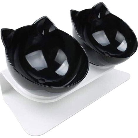 Gamelle pour chat, gamelle pour nourriture et eau pour chat, gamelle pour croquettes et gamelle pour chien avec caméra, plateforme inclinée à 15°, double plateforme inclinée anti-déversement réglable, (1/5)