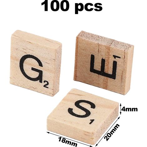 Lot de 100 pièces de A à Z en bois Puzzle Scrabble pour décoration artisanale, carrelage de l'alphabet pour bricolage, artisanat, cadeau, scrapbooking, jeu de jouets, artisanat
