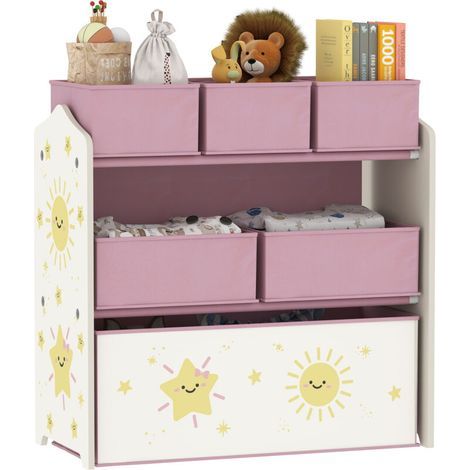 Meuble rangement enfant à 3 niveaux, étagère de rangement pour jouets enfants avec 6 boîtes en tissu amovibles, rose (1/5)