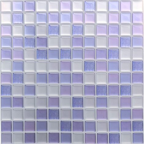 Lilafarbene selbstklebende Fliesentapete, 24 x 24 cm, Wandaufkleber im Mosaik-Stil, wasserdichte Dekorfolie für Wandfliesen in Bad und Küche
