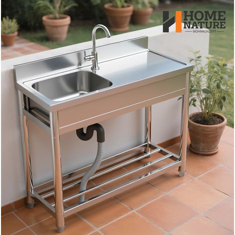 Edelstahl-Küchenspüle – 1 Becken links – Wasserhahn – Ablagefläche – Für Gewerbe und Außenbereich – 100 × 50 × 90 cm – Home Nature Wohnkonzept (1/5)