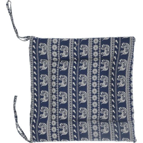 Cuscino per sedia semplice, spesso, antiscivolo, morbido e traspirante in cotone e lino, blu con un piccolo motivo a elefanti.