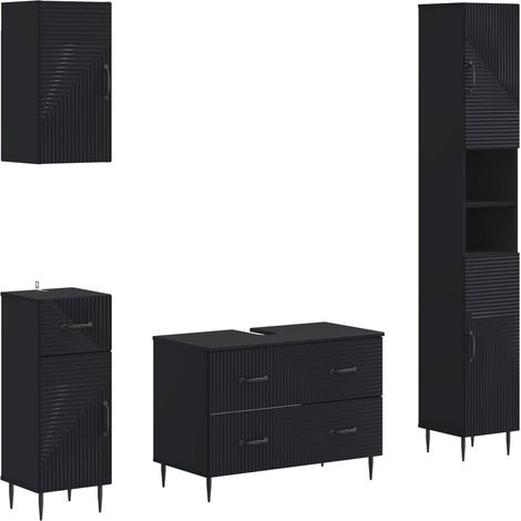 4-teiliges Badezimmer-Schrank-Set HAARLEM Schwarz Holzwerkstoff vidaXL (1/5)