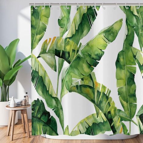 Tenda da doccia 180x180cm Foglie verdi, Foglie di banano tropicali Tenda da doccia con piante botaniche della giungla (1/4)