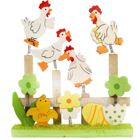Coqs sur la clôture, décoration en bois 17 cm (1/2)