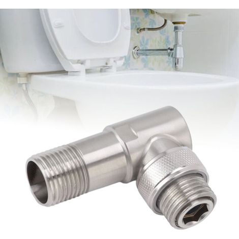 Robinet d'arrêt à angle mâle G1/2 Acier inoxydable 304 1 in 2 Out Design intégré Robinet d'arrêt d'eau automatique pour toilettes On Off Robinet d'arrêt à angle intégré -- (1/5)