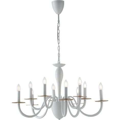 "Lampadario ARMSTRONG in metallo bianco a dieci luci con dettagli in oro satinato" (1/2)