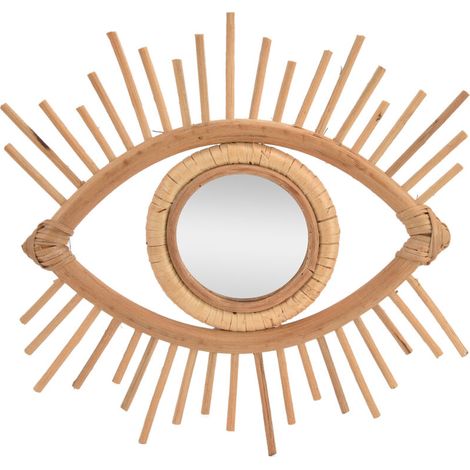 Specchio da trucco nordico a forma di occhio in rattan intrecciato, da appendere alla parete per casa, hotel, bagno, decorazione -Crezuo