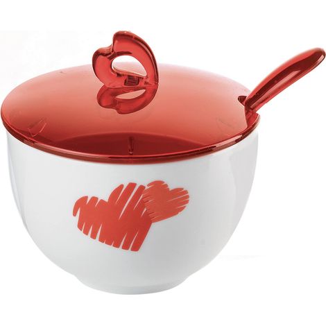 Guzzini Zuccheriera con Cucchiaino Love, Rosso Chiaro, 12.6 x 12.6 x h9.8 cm (1/2)