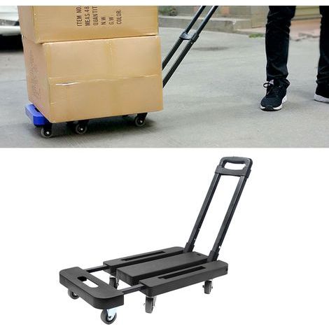 Faltbarer Trolley mit geräuscharmen Rollen, 6 Gummirädern, 10 cm ausziehbarer Bodenplatte, robust und rutschfest, faltbarer Gepäckwagen, schwarz (1/5)