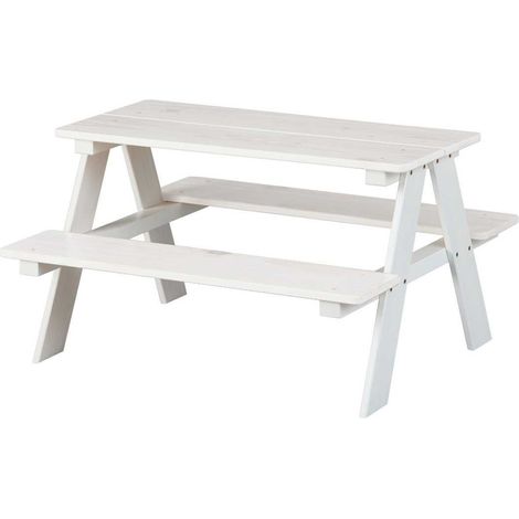 Table avec Bancs pour Enfant en pin massif vernis blanc - ANDERS
