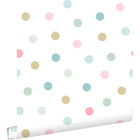 papier peint à motif de petits points rose, bleu, vert et or - ESTAhome (1/5)