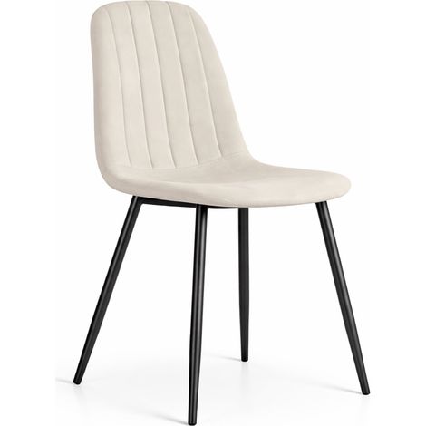 Chaise en velours matelassée LUMO Beige pieds noirs (1/5)