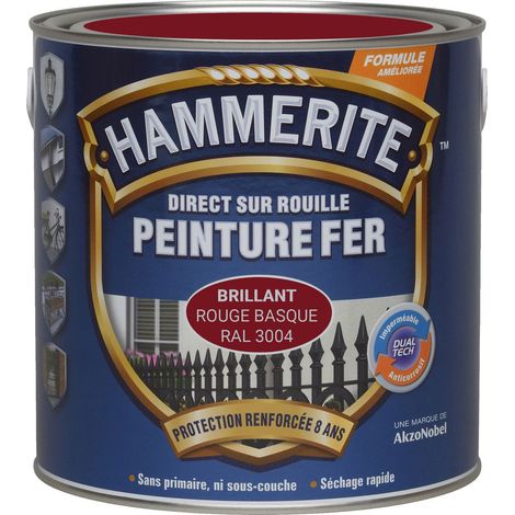 Peinture Direct Sur Rouille Laqué - Rouge Basque RAL 3004 - 0,75 L - Hammerite
