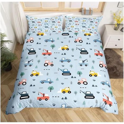 Tracteurs Housse de Couette Dessins animés Farm Equipment Trucks Parure de Lit 220x240cm Construction Car Sets Réversible - FS0 (1/3)