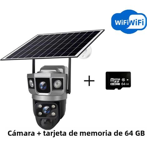 Caméra de surveillance extérieure (64G) à énergie solaire, Wi-Fi, double objectif, triple écran, 12 MP, zoom 10x (1/5)