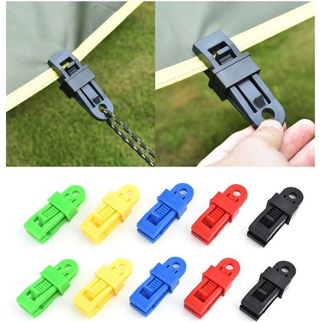 Clip multifunzionali per tenda, morsetti in plastica per tenda, clip per telone per campeggio, attività all'aperto ed escursionismo, 12 pezzi (multicolore) (1/5)