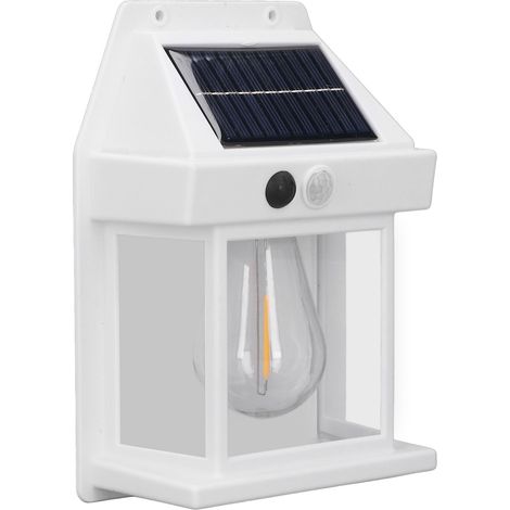 Solarbetriebene Außenwandleuchte, Glühlampe, mit Präsenzsensor, IP65 wasserdicht, weiß. (1/5)
