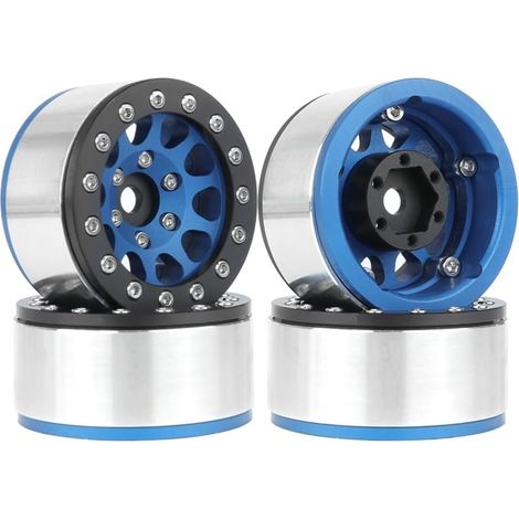 Bleu Noir Jante 4 Pièces 1.55 Pouces, Pièces de Modèle de Voiture en Métal pour Axial SCX10 Ghost TRX4 TRX6 D90 1/10 RC Voiture sur (1/5)
