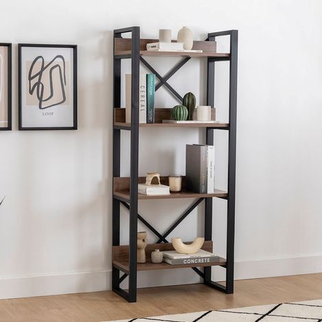Libreria Pignone, Biblioteca 4 Ripiani, Installazione Libera, Utilizzabile Come Divisorio Locale, 63x30x150h cm Marrone Noce (1/5)