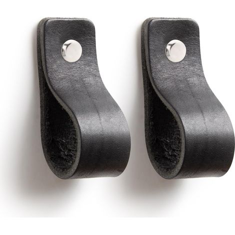 Poignée en cuir noir pour armoire meuble vintage minimaliste / Bouton en cuir véritable pour commode ou porte (2, noir) (1/5)