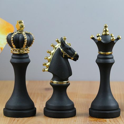 3Pcs Creative International Chess Figurine Statue Pour La Décoration De La Maison De Bureau Noir