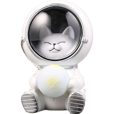 Lampe de nuit décorative Animal Astronaute pour Maison - Résine - 9.5x10.5x13cm - Vert/Bleu - Chat/Chien/Ours - 410g - 1 Pièce (1/5)
