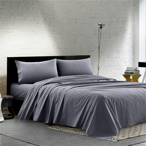 Completo Lenzuola Matrimoniale 100% Cotone Percalle 210 Tc Certificato OEKO-TEX Confezionato in Italia Lenzuolo con Angoli Maxi 30 cm, 2 Federe con Patella Antracite (1/4)