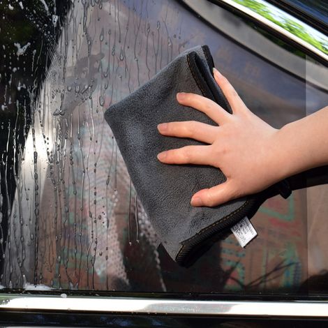 Serviette de lavage de voiture double face gris-jaune, absorbante, chiffon de nettoyage professionnel épais, 20 x 30 cm (1/5)
