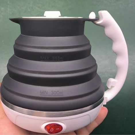 Hervidor plegable coche 24 V encendedor cigarrillos, fabricado silicona alimentario, 450 ml (24 V, negro (1/5)
